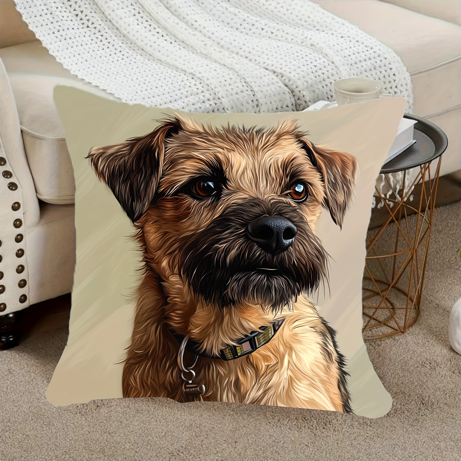 

Housse de Coussin de Terrier 18x18 Pouces - Polyester , Fermeture Éclair, Lavable en Machine pour Décoration de Salon & Chambre, Peluche Courte, Numérique, Noyau de Coussin