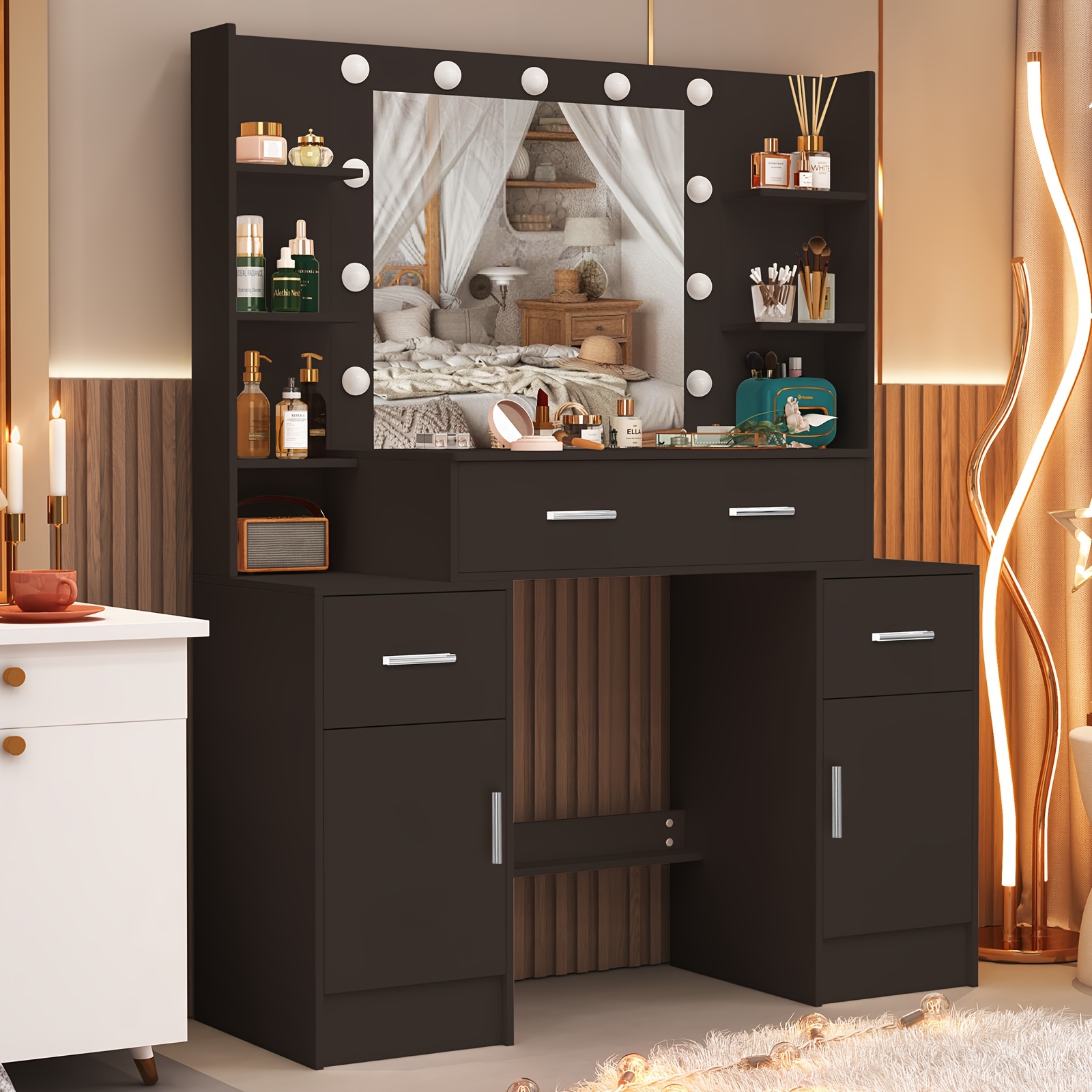 modern   wood dresser with drawers illuminated vanity     adjustable lighting   large capacity storage functional fashion dresser for ladies   for birthday gifts   local warehous Product details 1
