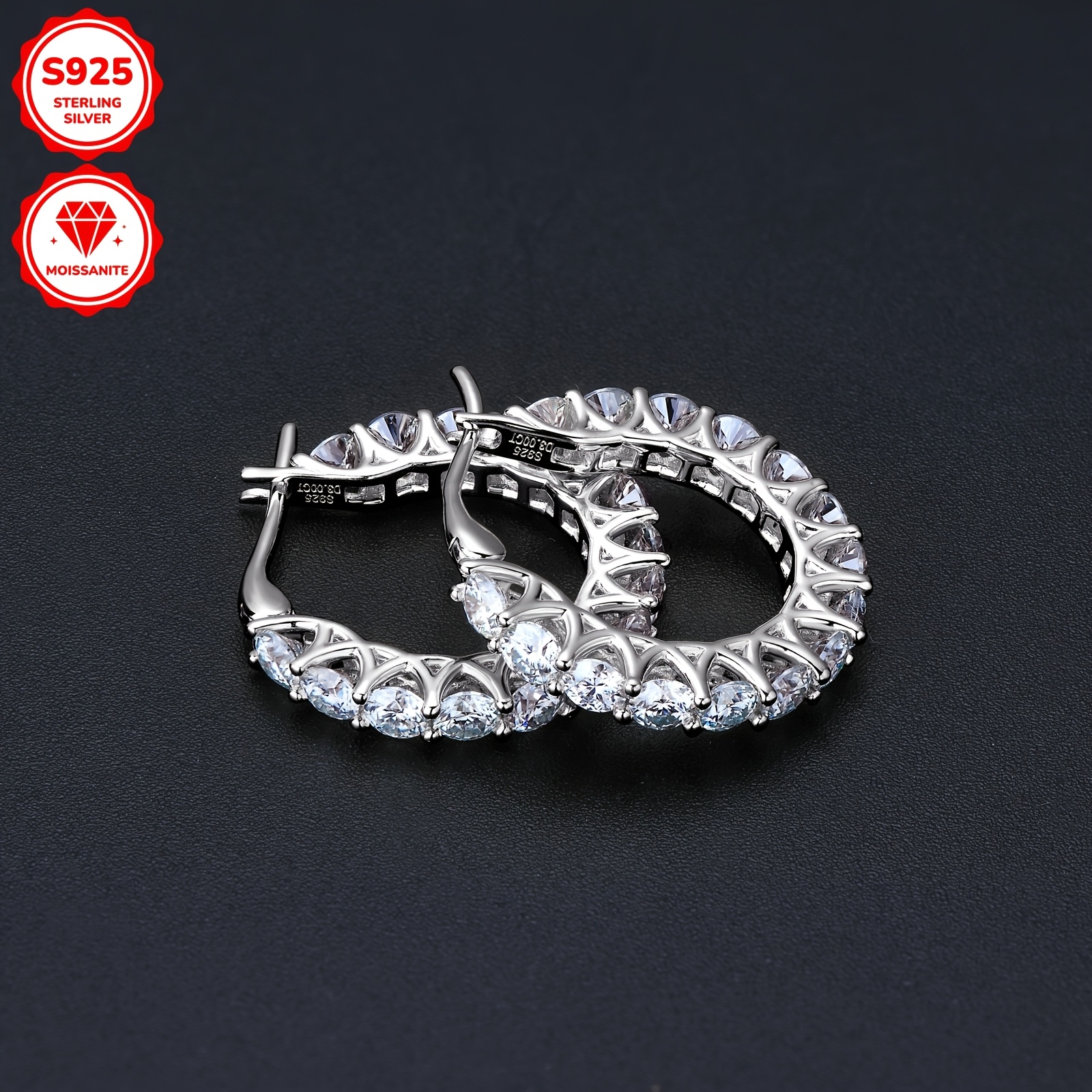 silver weight 3 74g moissanite 3mm 30pcs 1 5ct 2pcs 1 pair of moissanite earrings 925 sterling silvery   round 3mm moissanite ear hoops ladies fashion ring earrings details 9