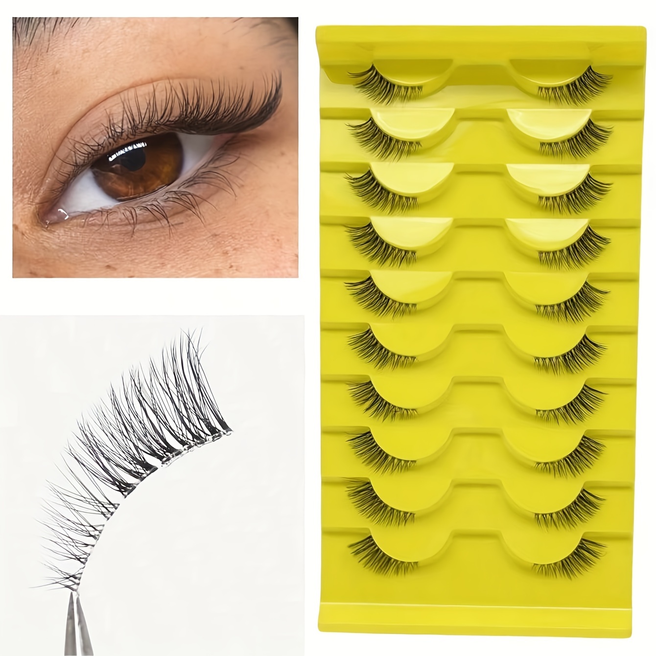 10 Pairs Fox Eye False Eyelashes - Mixed Lengths 3-5-9mm, D , Slim & Fluffy Mink Lashes For Cat