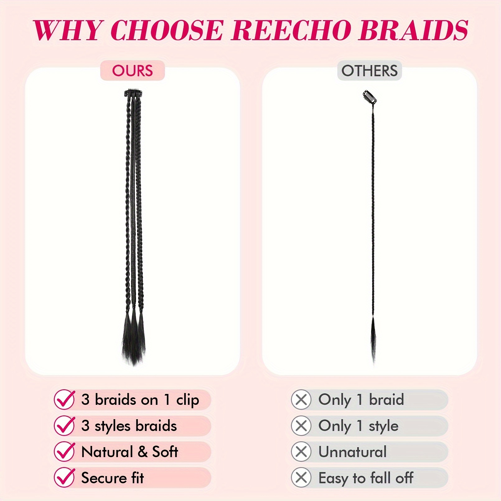 braid hair extensions 3pcs clip in hair extensions baby braids 3 braids on   6 braids   long   synthetic hairpieces for women details 5