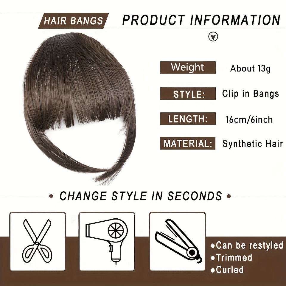 womens clip in synthetic hair bangs extensions straight hair fringe with   hairpieces   for   basics style in brown details 3