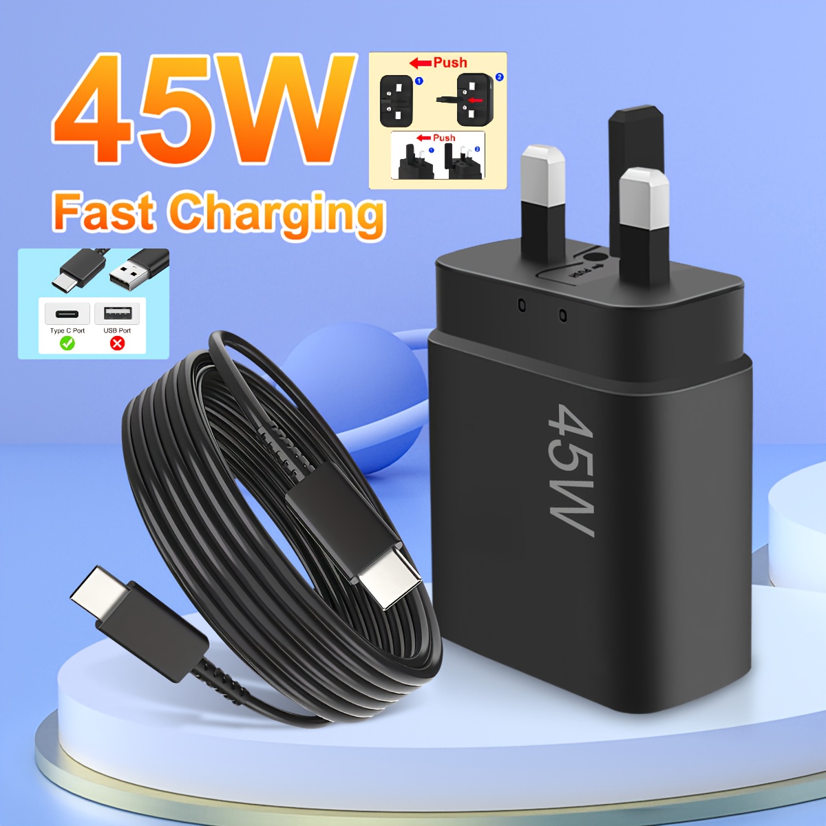 45w usb c super fast charger plug with 5a cable for samsung ultra s25 s25 s24 s24 s24ultra s23 s23 ultra s22 tab pps wall charger