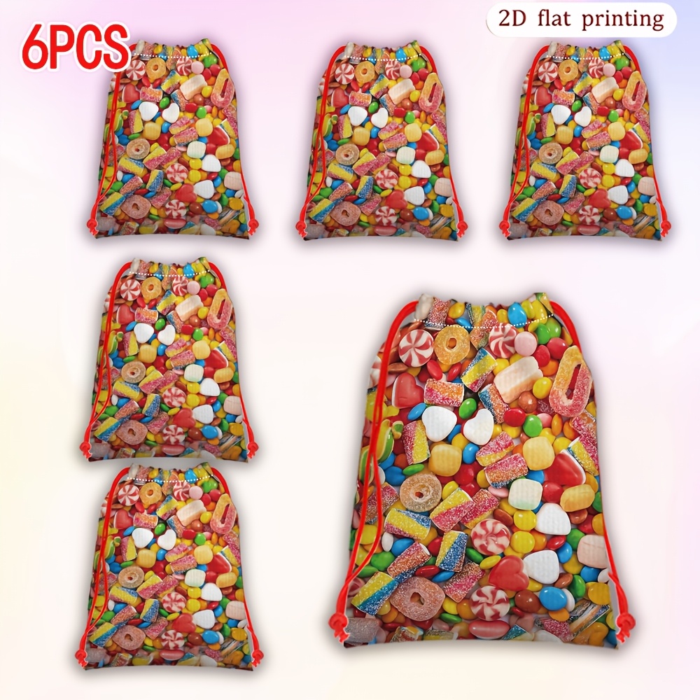 TEMU Regalo para Ella/Él 6 piezas, Bolsas de regalo 2D, Bolsas de dulces con temática de Candy World, Bolsas de regalo con cordón para , Bolsas de