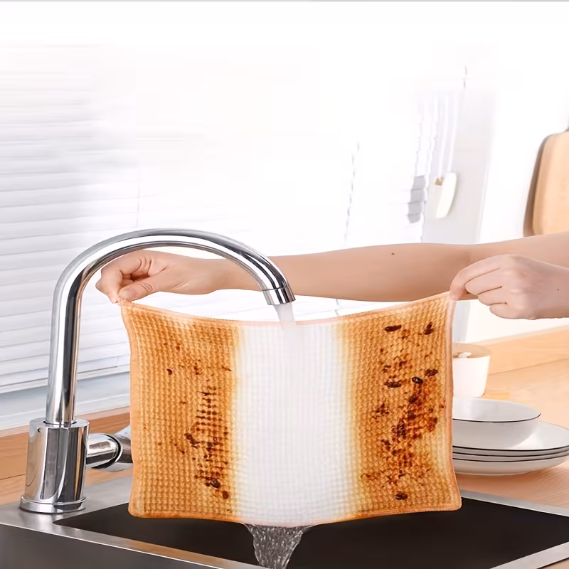 4pcs heavy duty bamboo fiber kitchen towels super absorbent non stick dish cloths with stripe borders hand wash only grease resistant modern dish towels for dishwashing wiping bulk wholesale Product details 4