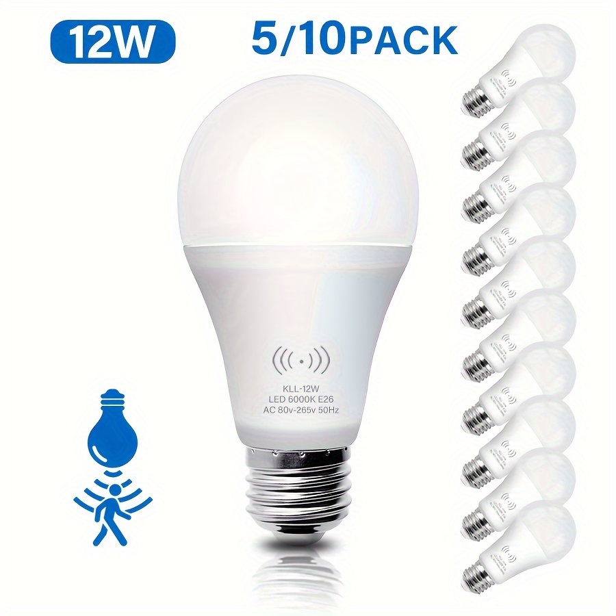 

5/10pack Keso Motion Sensor Light Bulbs, 12w (equal To 100w)motion Detector Auto Activated Dusk To Dawn Security Led Bulb, E26 6000k Daylight Outdoor/indoor Lighting For Garage Porch Stairs Patio