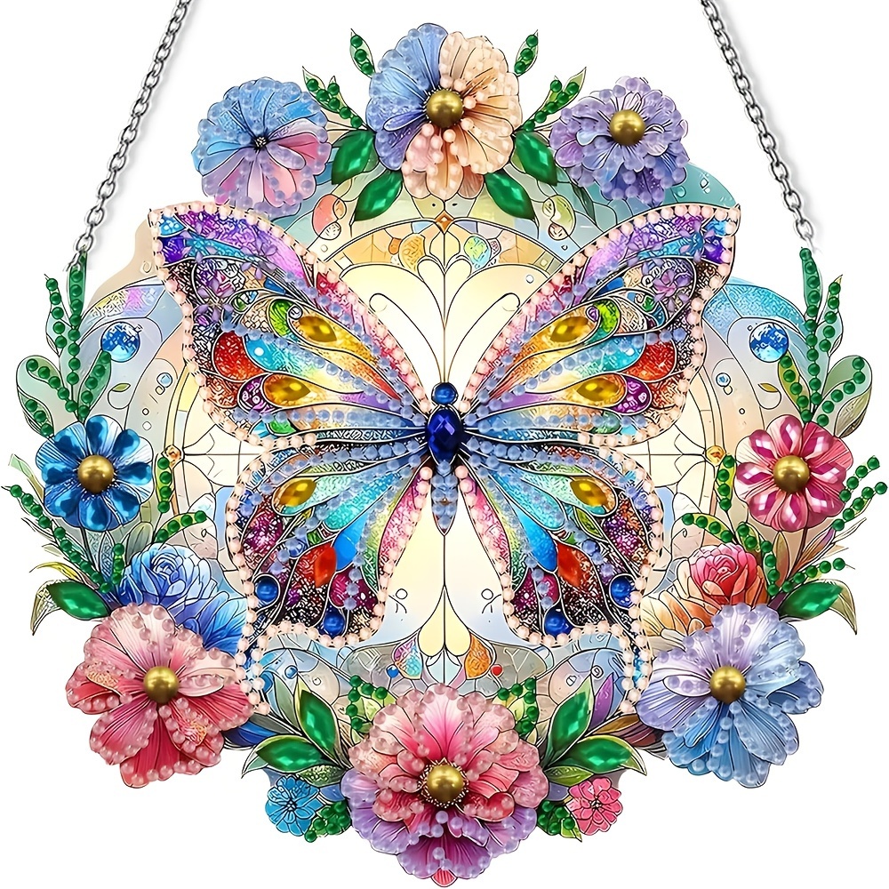 

1pc 2d Flat Art Painting Wreath Set, Hanging Decorative Art Window Pendant Gift Home Garden Wall Hanging Set, Double Sided (butterfly -1)