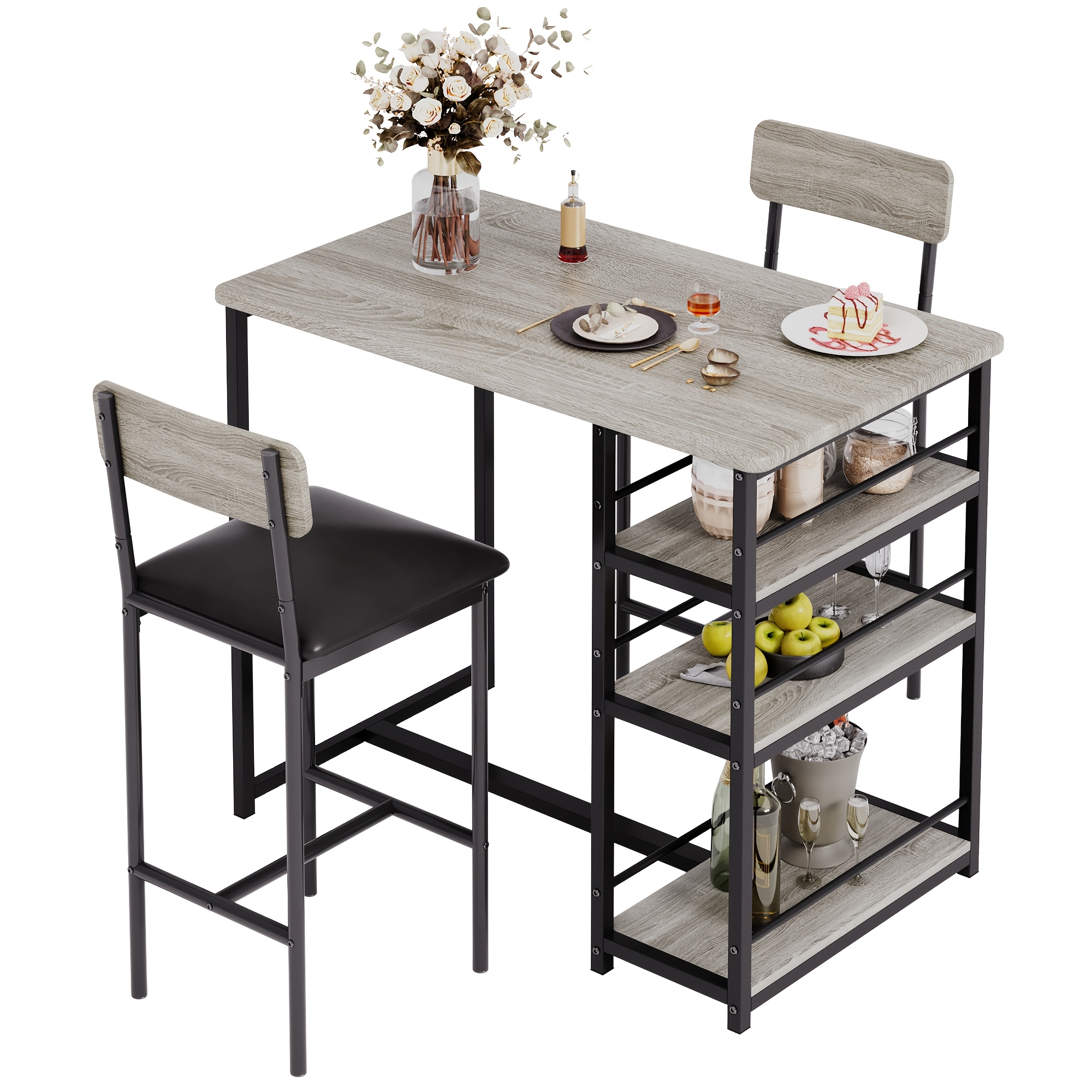 conjunto de mesa e cadeiras de bar com    , mesa de jantar pequena para 2     banquetas estofadas e encosto, ideal para restaurantes e bistrôs
