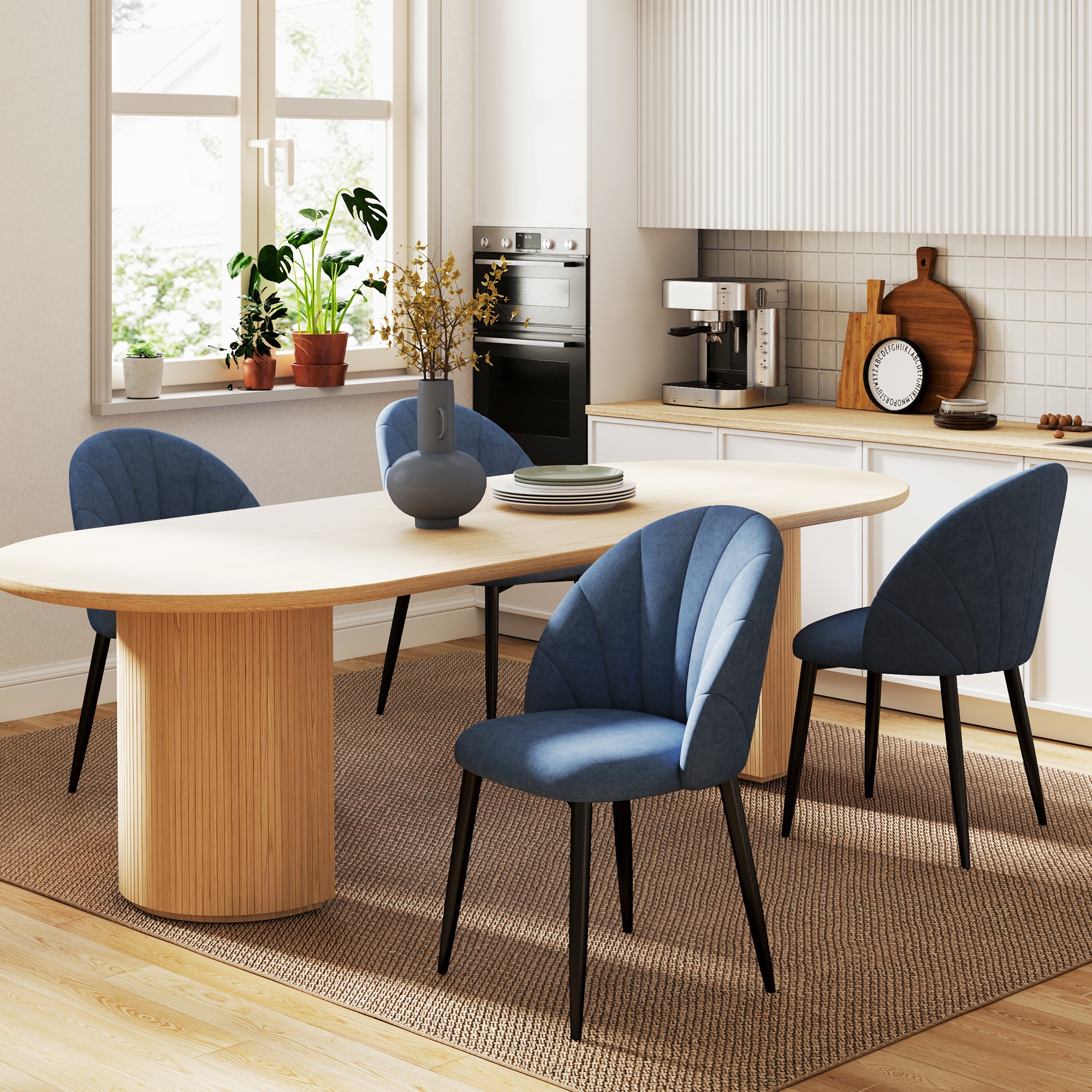 TEMU Ensemble de 4 chaises de salle à manger HOMCOM avec pieds en métal, bleu