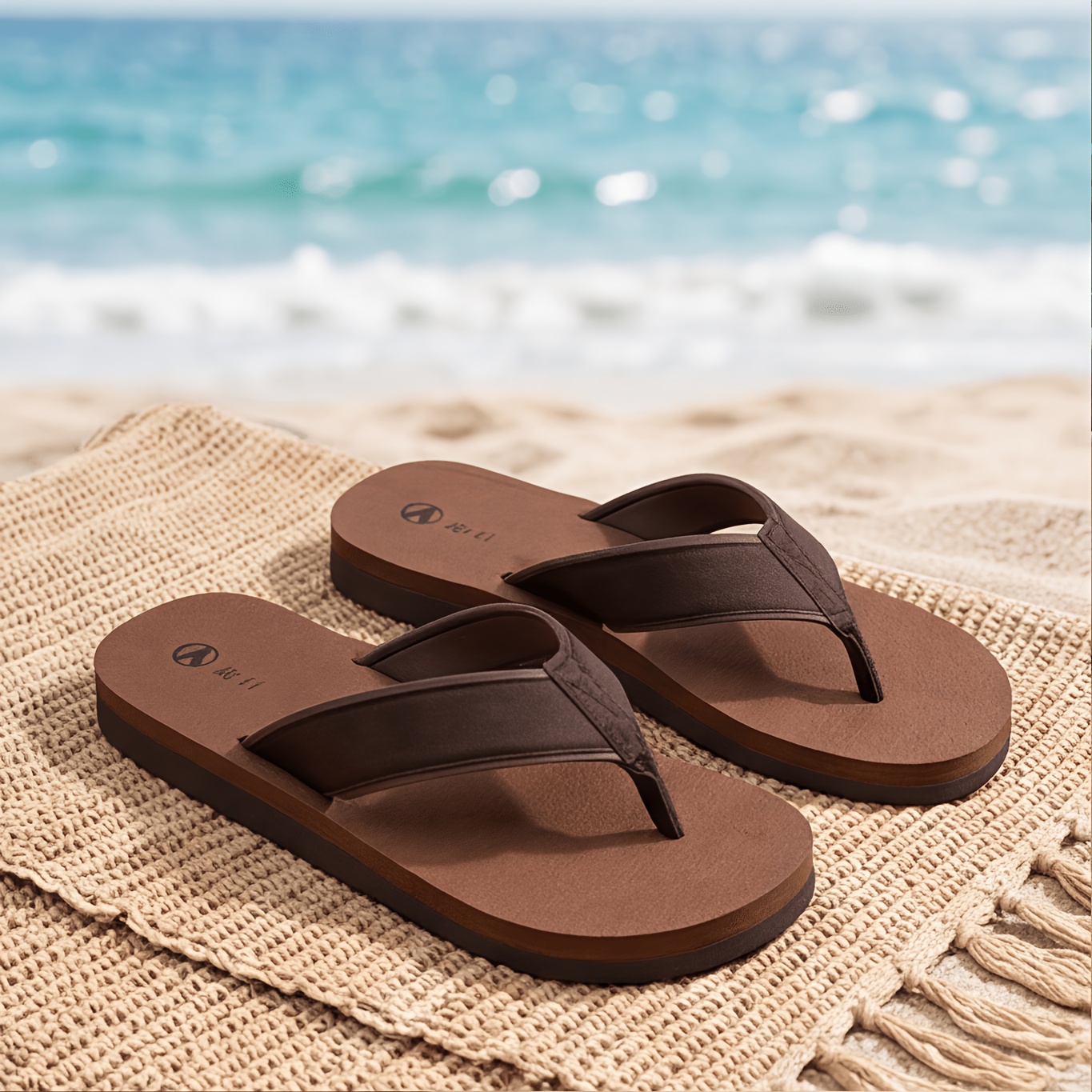 Men\'s All Tan Yoga Mat Leather Flip Flops Slip On Indoor Outdoor Sandal Slipper KuaiLu Womens Arch Support Flip Flops Comfortable Yoga Mat  main image 3