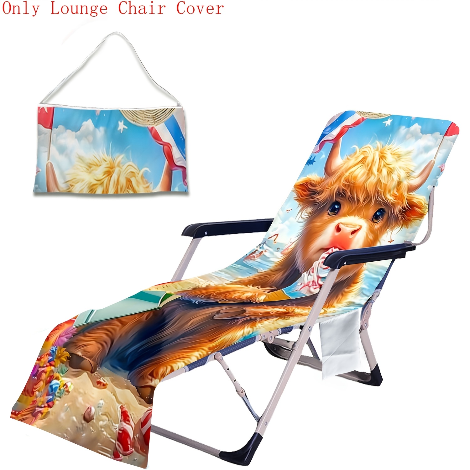 TEMU 1pc Cute Highland Cow Ice Cream Summer Chair Towel Cover For Garden Outdoor Patio, Pool Chair Covers For Party, Summer Travel Picnic Hiking