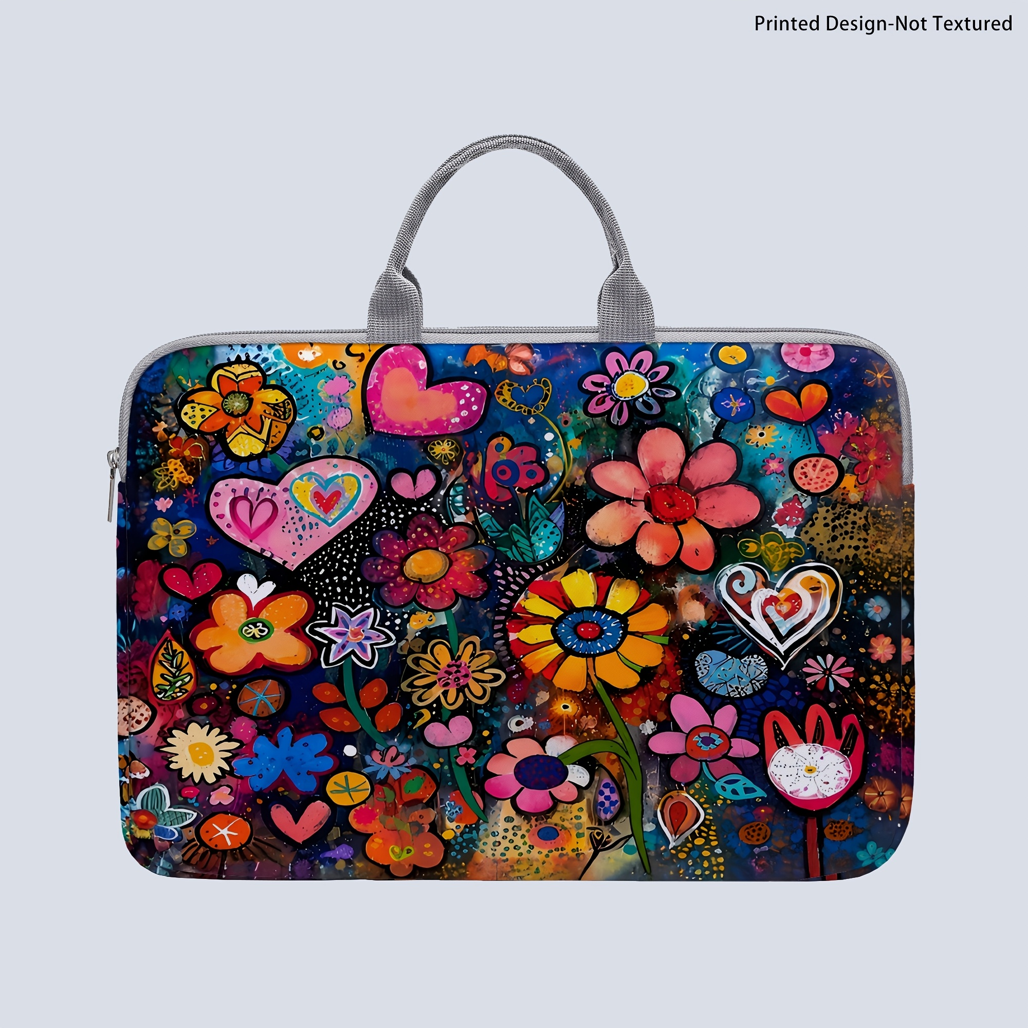 TEMU [printed Design-not Textured] 1 Laptop Bag, Graffiti Flowers-print Laptop Bag, Briefcase-style Fabric Bag, Suitable For 14-inch Laptops, Soft