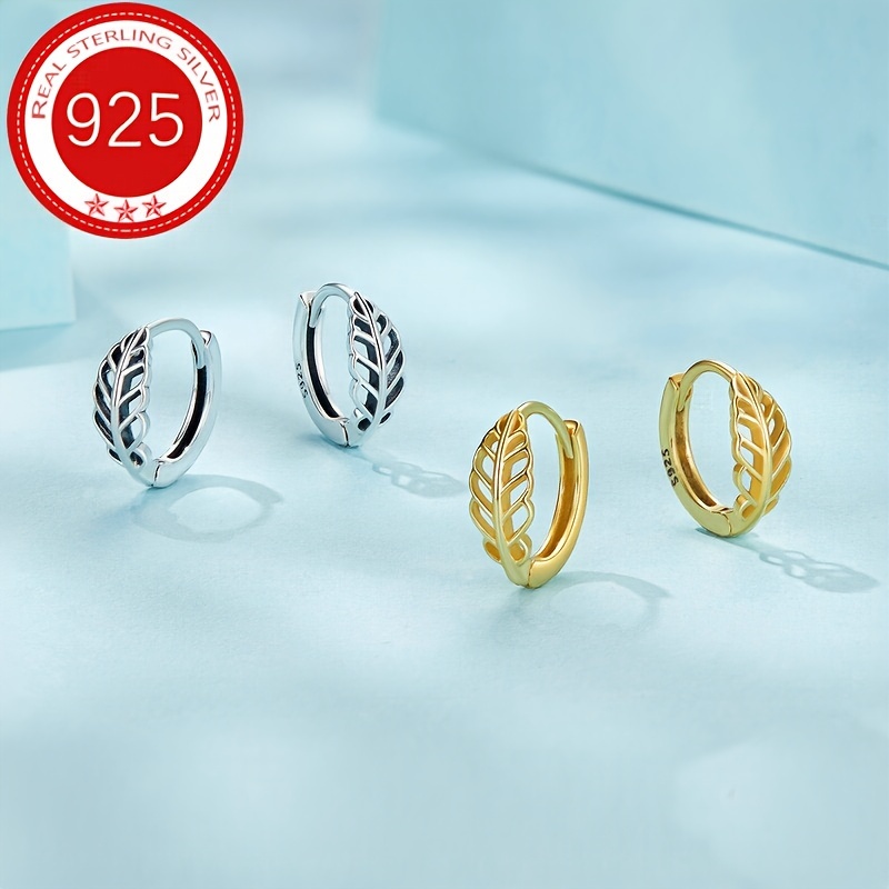 

925 Silver Hypoallergenic Hoop Earrings With Hollow Leaf Pattern Simple Elegant Style Female Gifts