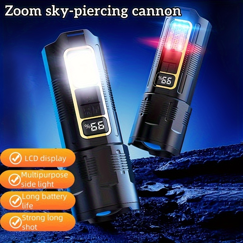 

New Product Flashlight Super Long-range Outdoor Emergency Charging Flashlight Digital Display Cob Side Light