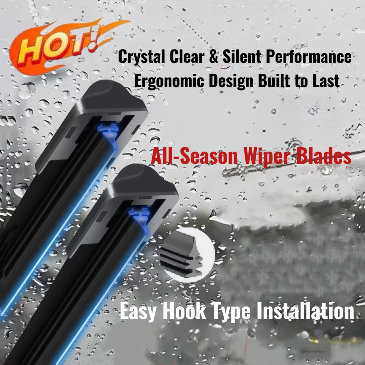 TEMU Universal Clip-type Wipers For All Vehicle Models, Suitable For All, Freeze-resistant, Sun-resistant, Made Of Natural Rubber
