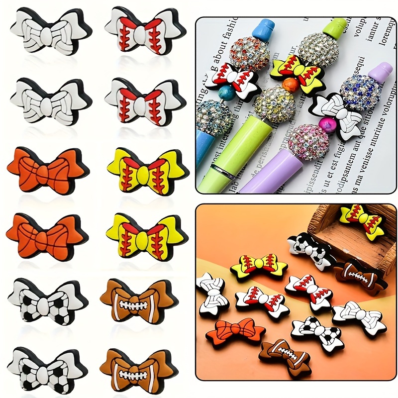 

24pcs Sports-themed Silicone Beads For Pens Characters Ball Theme Bow Silicone Beads For Keychain Jewelry Making Handmade Crafts