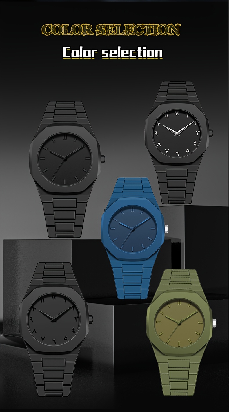 1pc   s sporty black watch with arabic indian dial quartz   non rechargeable battery durable plastic case strap   box   holiday gifts everyday watch minimalist watch quartz   watch details 4
