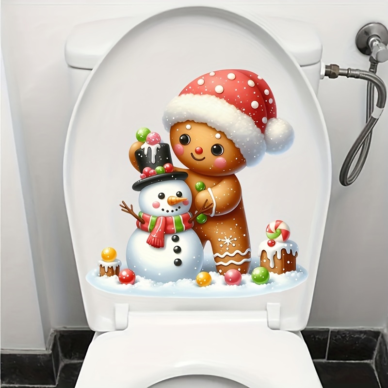 Autocollant Mural Amovible Père Noël Et Bonhomme De Neige - 29,5 X 29,5 Cm - PVC Réutilisable - Décoration Noël Pour Mur, Frigo, Porte - 4