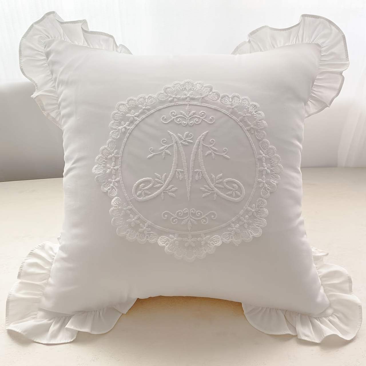 1pc Cover, 1oc Bohemian Style Patch Cushion Cover, Handmade Pleated Bunny Ears Ruffle Hem Bolster Case, 18*18inch & 16*16inch Dual Sizes With Removable Wash Zipper Design