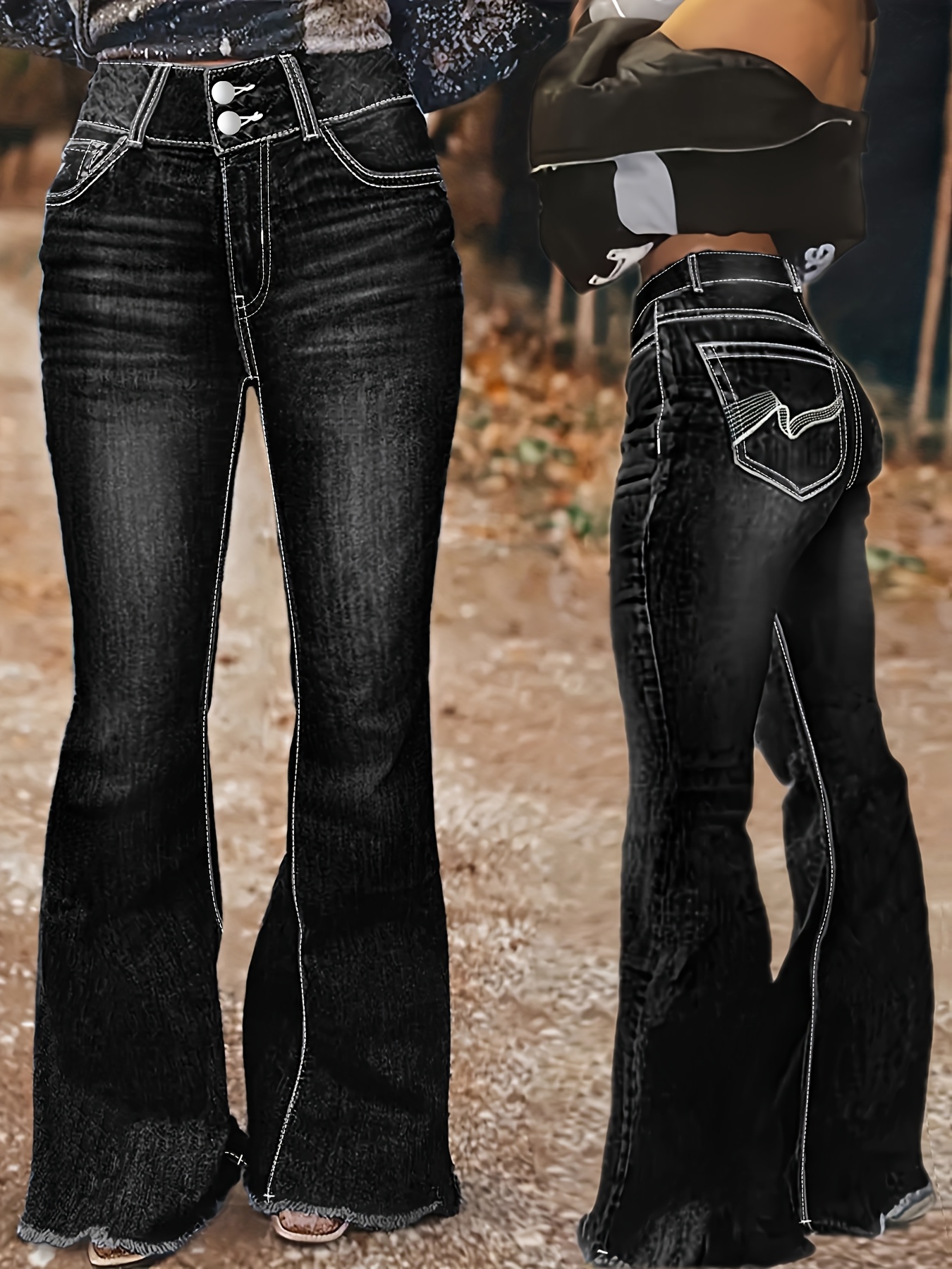 black flare jeans sold on Temu United States