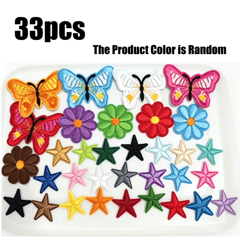 Image of 33pcs Embroidered Iron On Patches Kit For Clothing Assorted Styles Star Applique Patches For Jackets Jeans Backpacks - Perfect For Special Clothing And Additions (random Color)