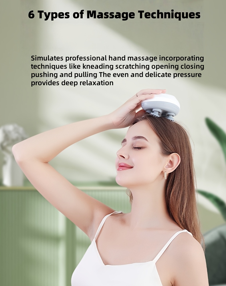 a scalp massage brush featuring a four finger kneading design with 96 soft silicone for scalp suitable for wet and dry is lightweight and has button control for home shower office Product details 3