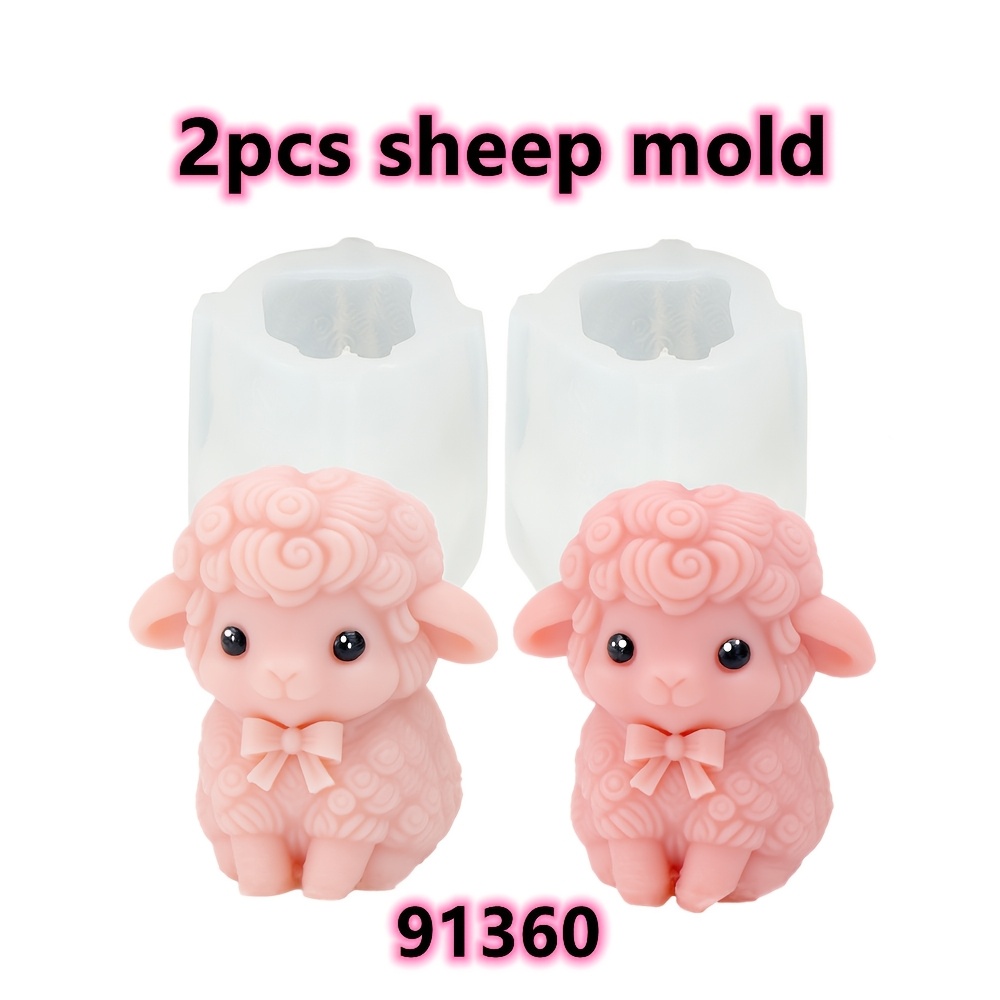 TEMU 1 par/2 piezas - Molde de silicona para velas de oveja adorable sentada con - Diseño de oveja - Adecuado para manualidades hechas a mano, se