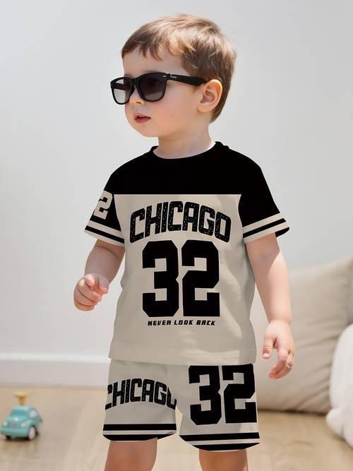 2pcs summer new boys chicago size 32 short sleeve set summer childrens street style 2pcs set outdoor