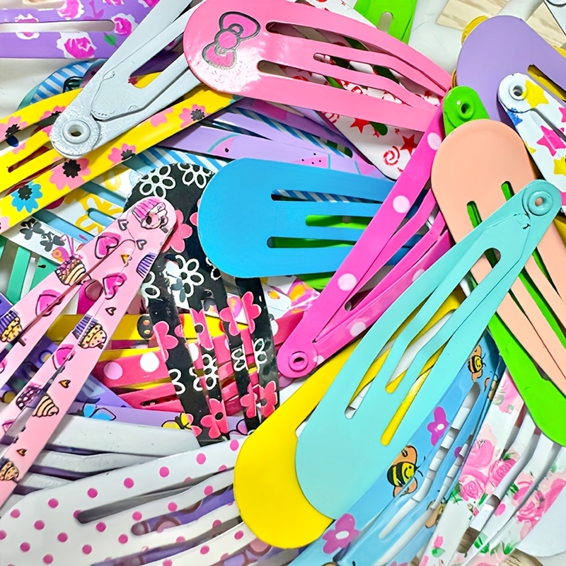 100pcs cute     hair clips oval alloy hair accessories with colorful cartoon designs random assorted colors for women easter everyday use whimsical hairpieces   hairpins durable hairpins quality   Product details 1