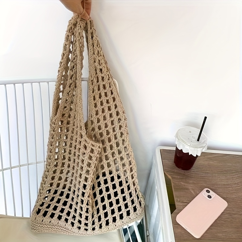 E-shop Strapazierfähige Strandtasche aus Hohlgewebe, Schultertasche für den Strand, Tote Bag, leicht, vielseitig, gewebte, leicht gestrickte Tasche