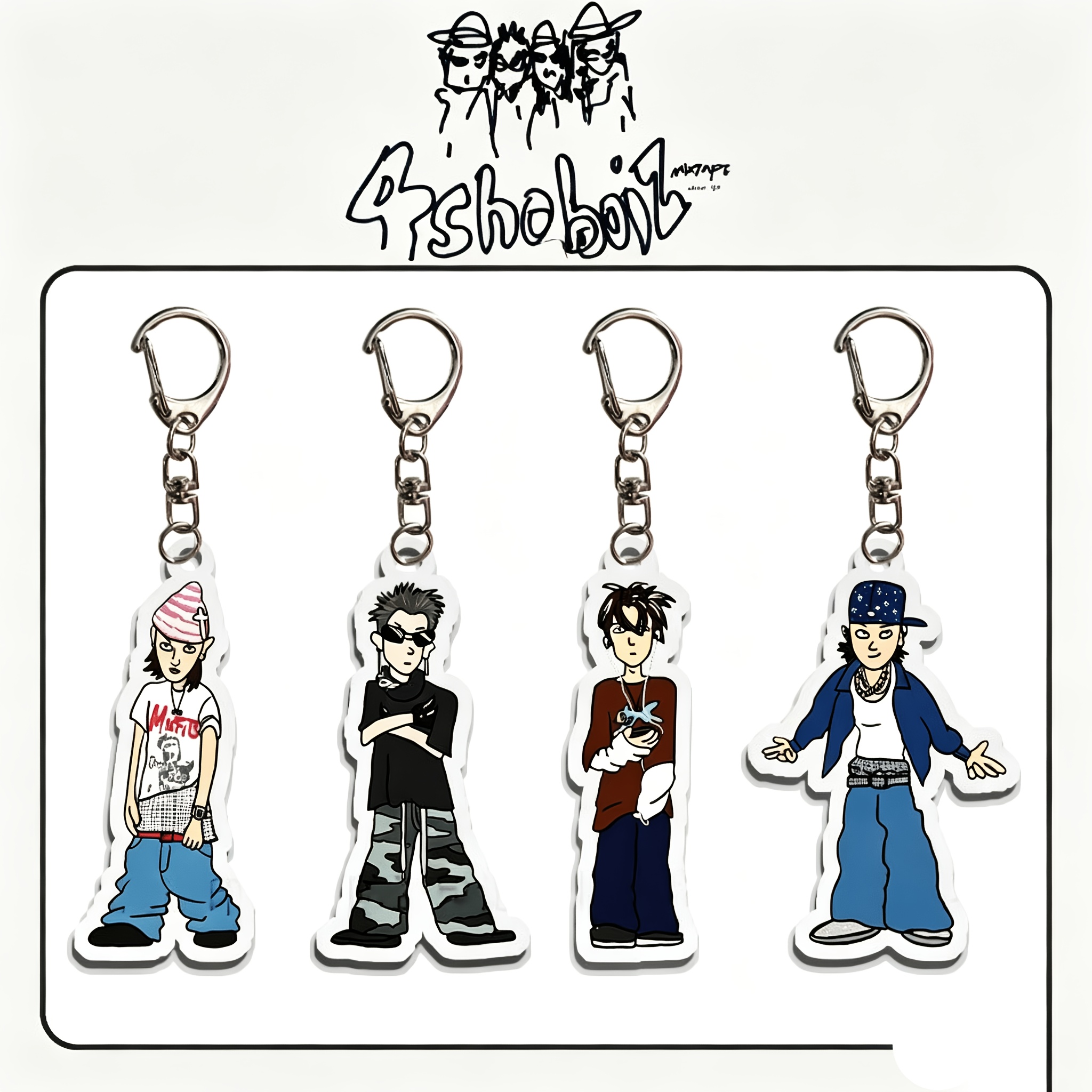 TEMU 2d Flat - 2d Flat 4pcs Lngshot Acrylic Keychain Set, Of Collection, Exquisite Bag Key Pendant, Christmas, Christmas Eve, Halloween, Birthday,