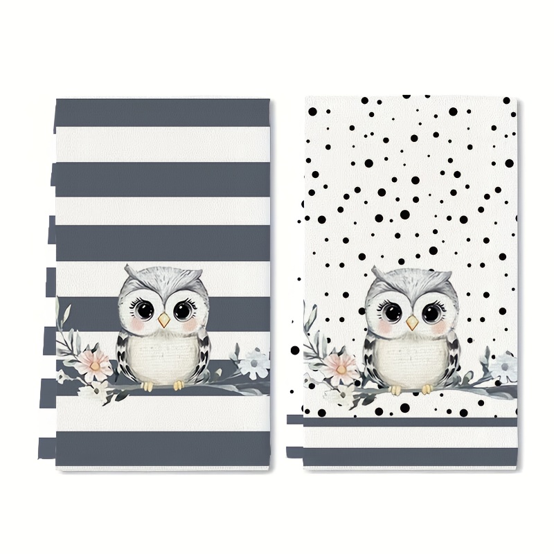 TEMU 2-pack Owl Microfiber Dish Cloths - Reusable Wet Wipes With Cute Owl Pattern, Soft Absorbent Kitchen Towels Suitable For Dishwashing, Cleaning,