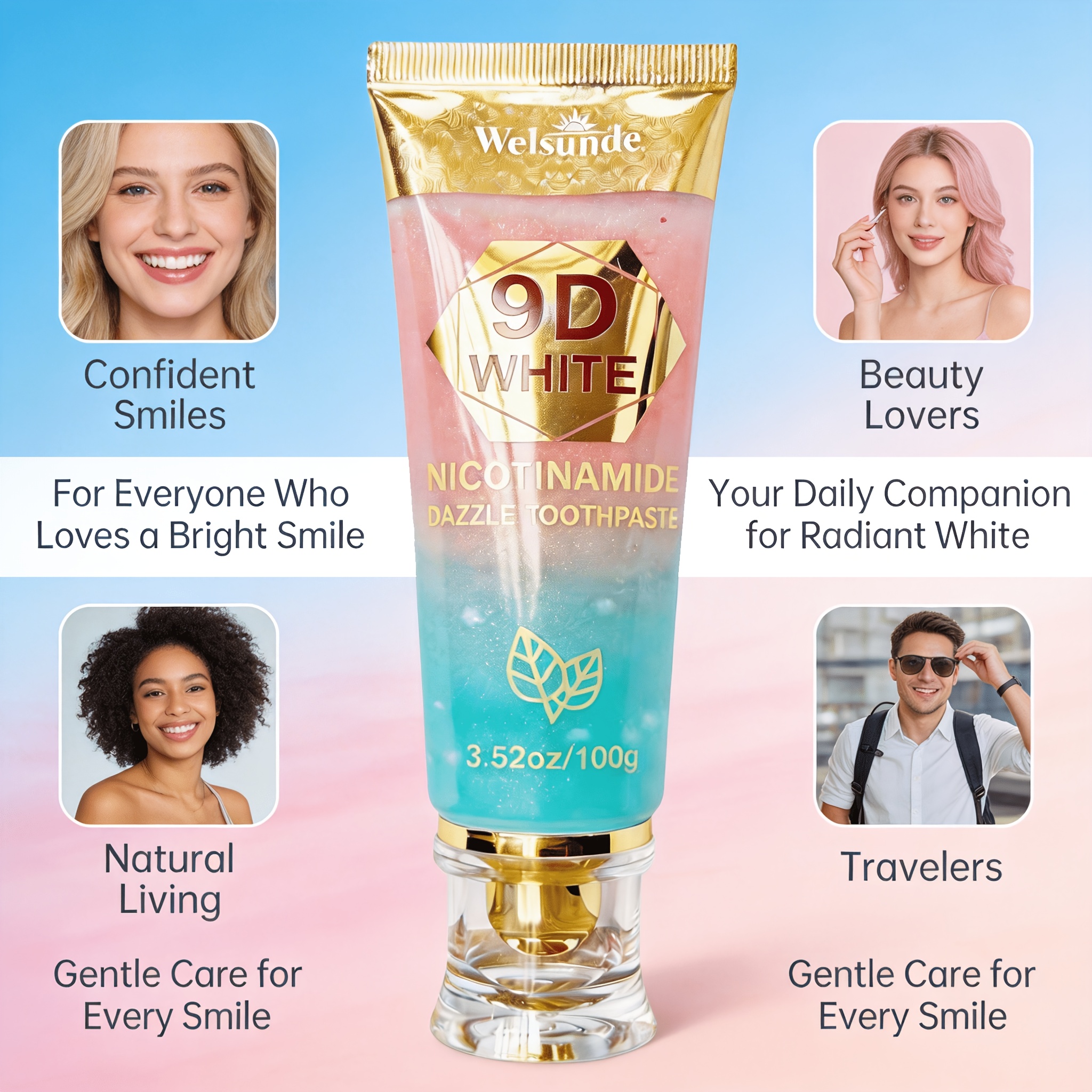 Buy 2 Toothpaste Get 1 Toothpaste Squeezer, 9D White Niacinamide Mint & Peach Flavor