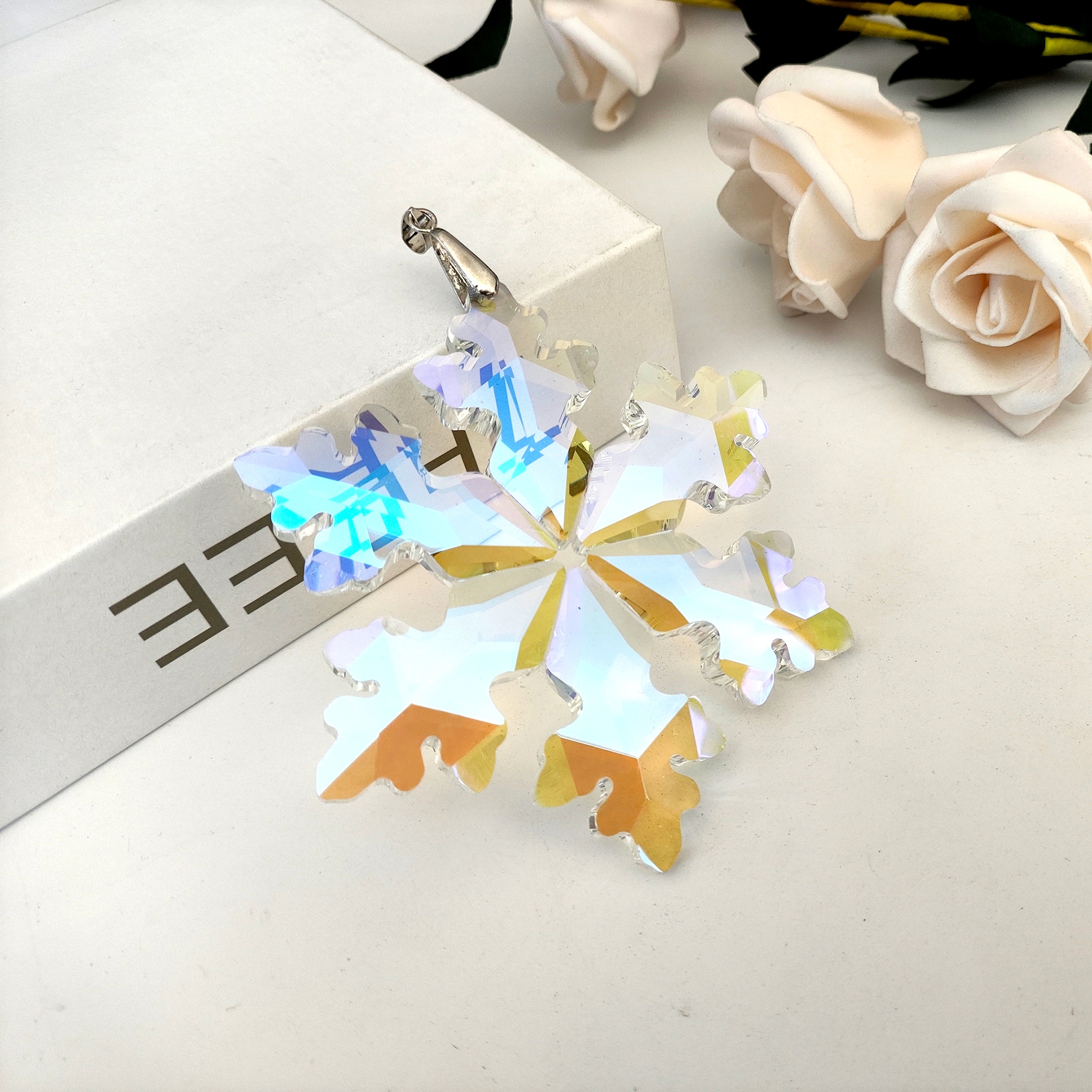 Image of Elegant Multicolor Crystal Snowflake Ornament - 4.33" Glass Pendant, Washable, No Power Needed - Ideal For Christmas & Decor, Perfect Gift For Family, , Couples, Christmas Decorations Elegant
