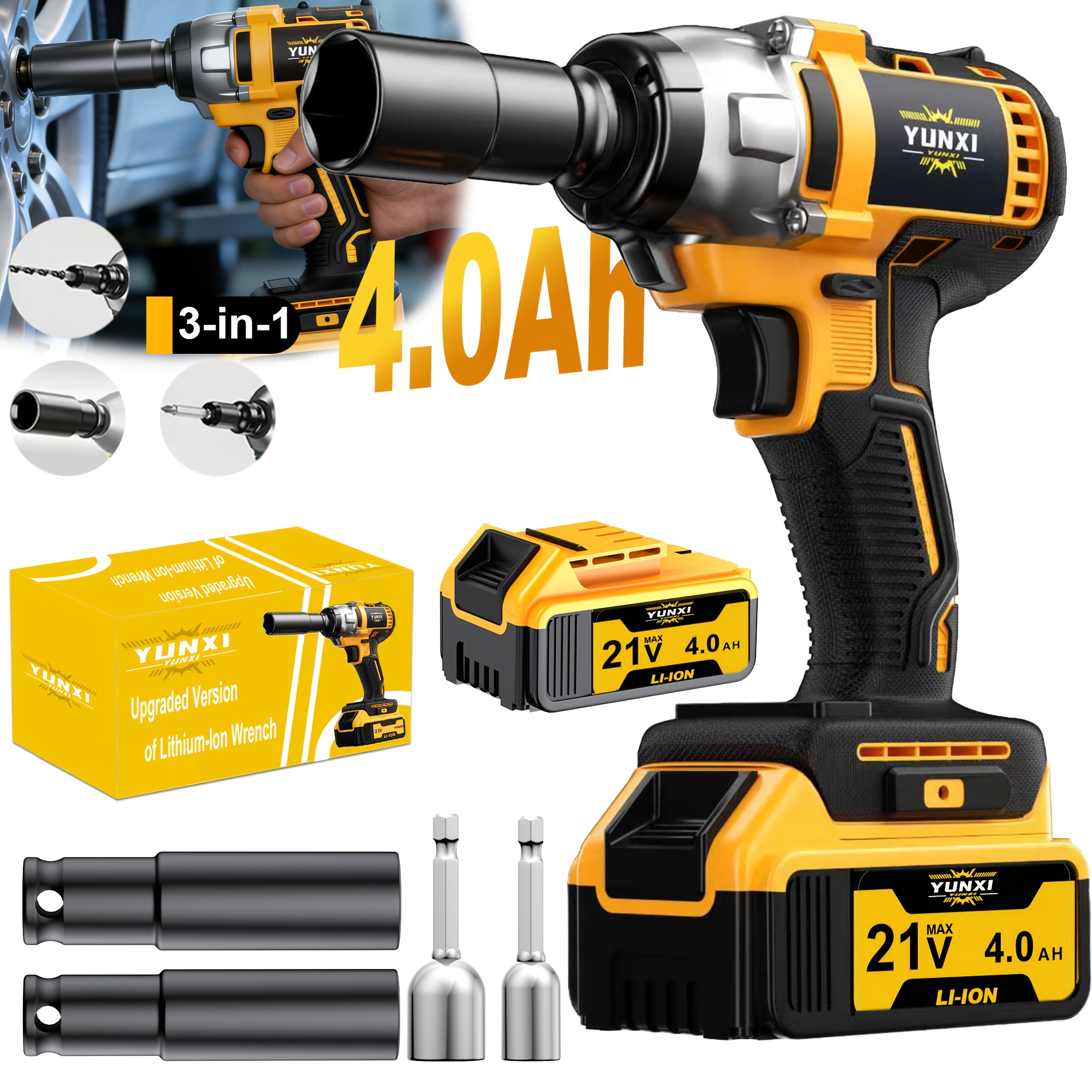 TEMU New 21v Cordless Impact Wrench Drill Set, Portable Professional Power Tool, Brushless High Torque Impact Wrench, Optional Full Set Of Drill Set