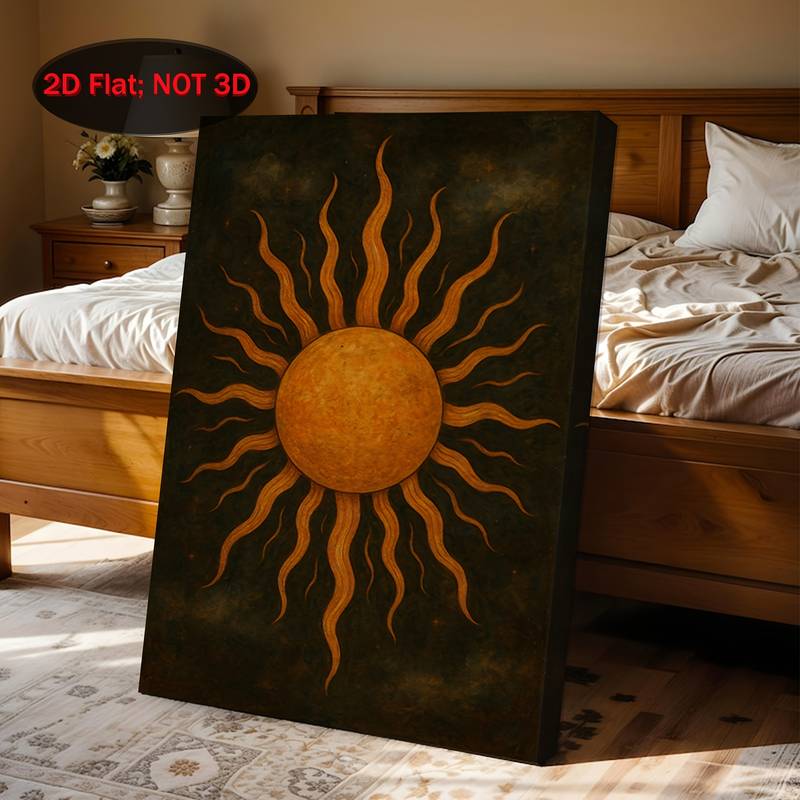 2D Flat, 2D Flat, 1pc 2D Flat Frame Canvas Art Featuring a Mystical Sun, Perfect for Spiritual Bohemian Wall Decor. This Vintage Sun Print Serves As Golden Esoteric Decoration And Mid-Century Style Artwork. It'S Available As a Digital Download 0