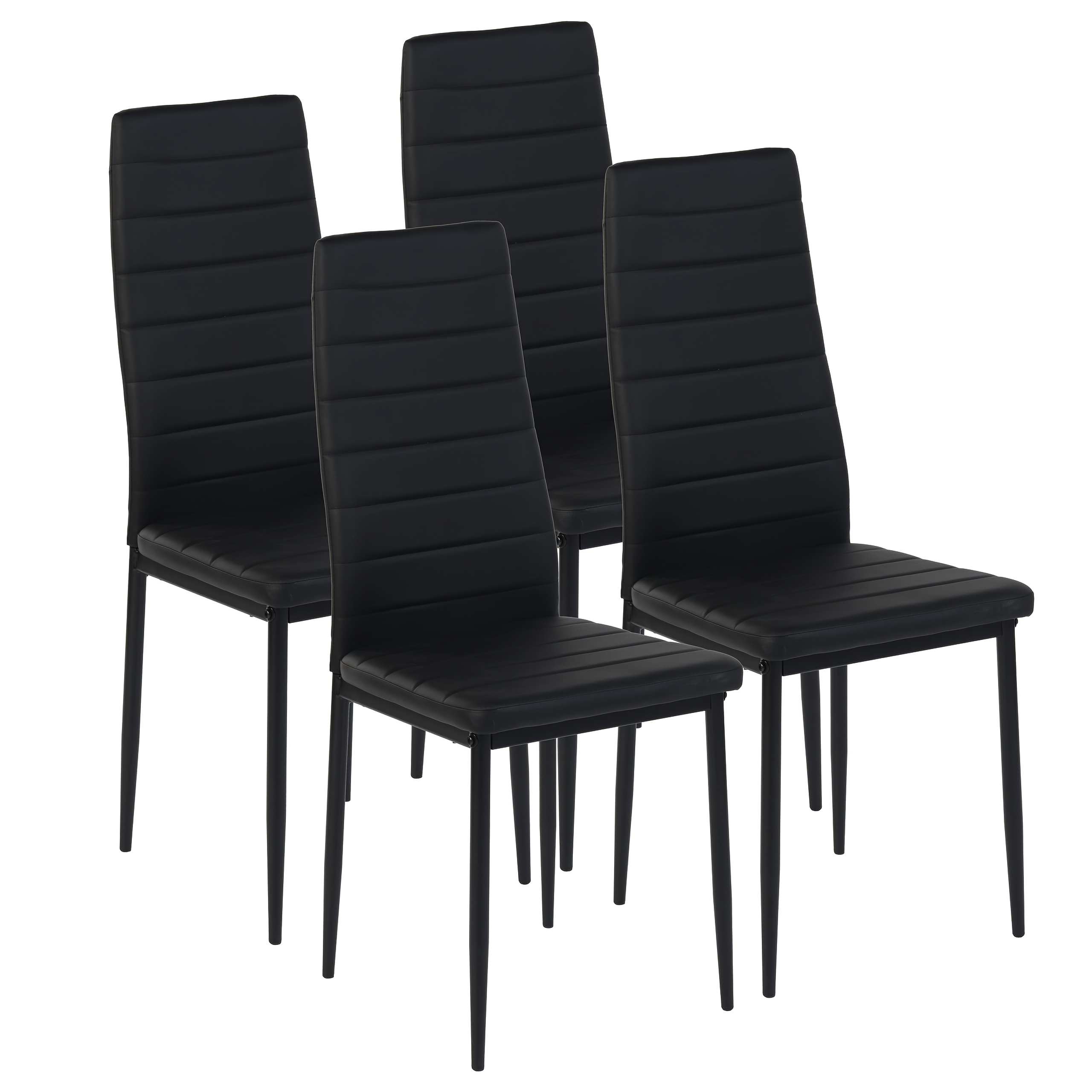Set Of 4 Black High-back Dining Chairs, Suitable For Restaurants, Kitchens And Offices, Pvc Faux Leather And Golden Metal Legs, Black