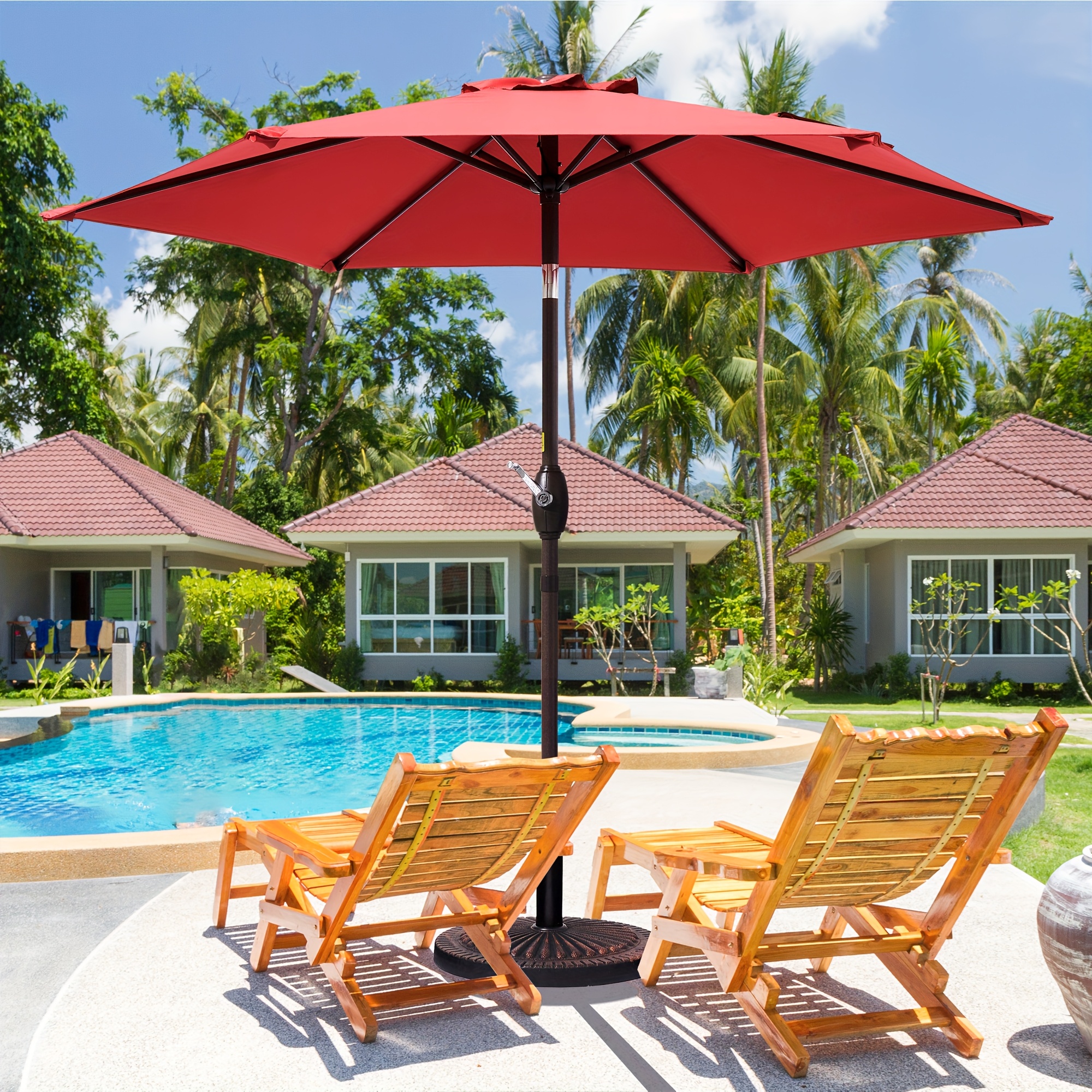 blue patio table umbrella 9ft Patio Umbrella with Base and Remote Control, Blue