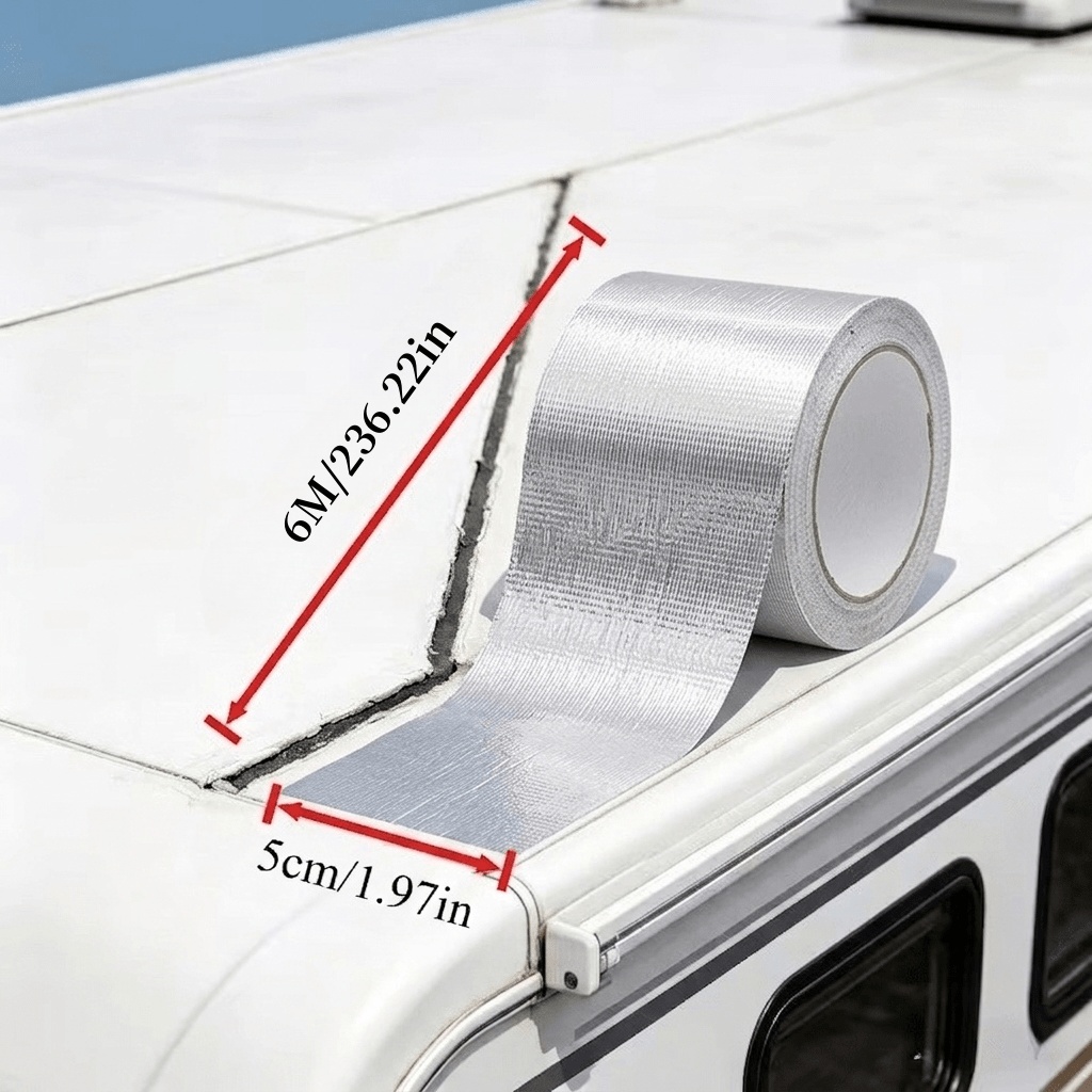 TEMU 1 Roll 12m Or 6m High-quality Rv Roof Repair Aluminum Foil Tape, Glass Edge Seam Waterproof Repair Aluminum Foil Tape, Car Paint Surface Rust