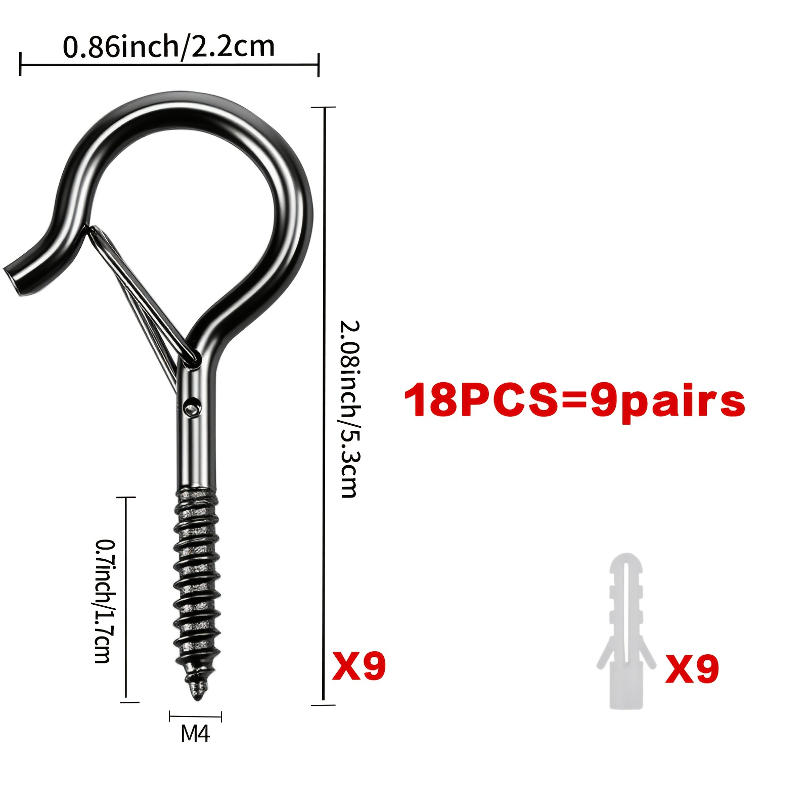 TEMU 18/62/102pcs Crochets à vis de type Q avec ressort de sécurité, crochet en S, adaptés pour suspendre de fête d'Halloween en extérieur/ carillons