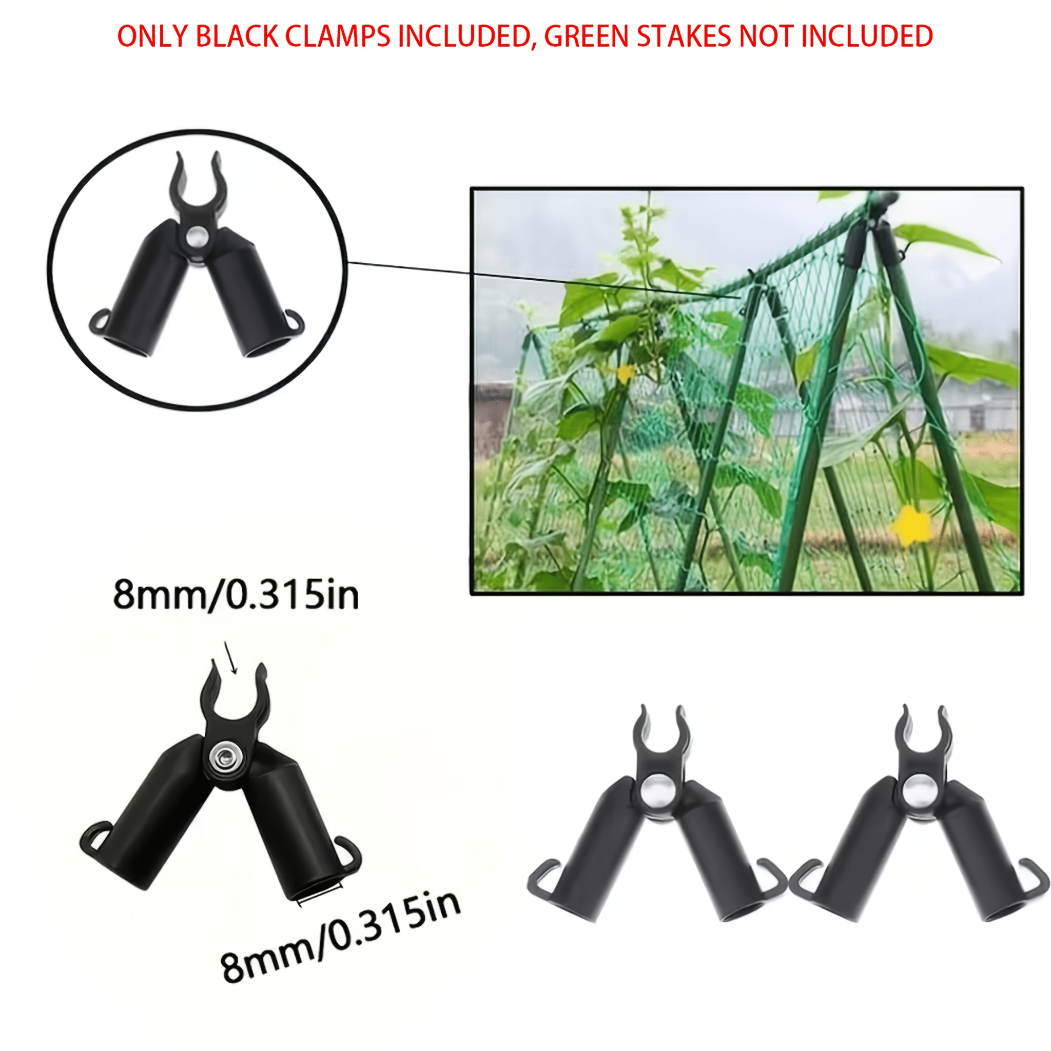 Image of 10pcs Set Of Adjustable Plastic Garden Plant Support Clips, Suitable For Tomato, Cucumber, Bean Vines, Garden Fence Stake Connector Clasps, Gardening Accessories (poles Not Included)