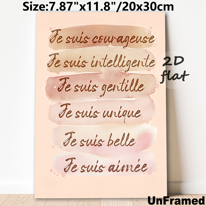 TEMU Affiches et plates 2D, 1 affiche d'art sur toile non encadrée, affiche de peinture de française positive, affiche de manuscrite rose beige