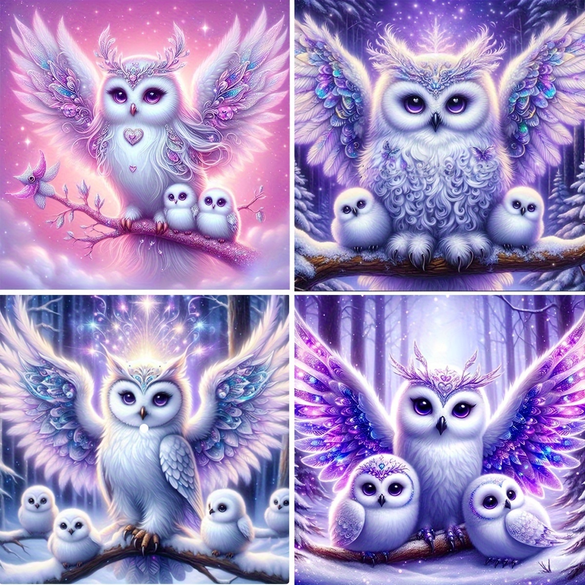 

4 Pack 5d Diy Diamond Painting Kits Animal Theme - With Glittering Round Acrylic Diamonds, Art Craft Set For Beginners, Home Wall