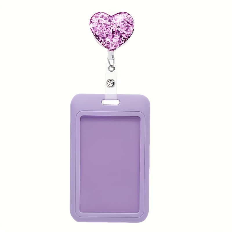 TEMU 1pc Or 2pcs Shiny Heart-shaped Retractable Badge Reel With Id Holder, Colorful Name Tag Card Holder Suitable For Nurses And Office Staff, For