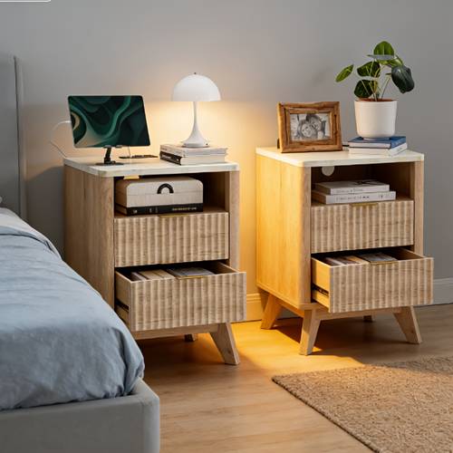 1 nightstands with drawer and open shelf century fluted end tables bedroom side tables with storage drawer shelf