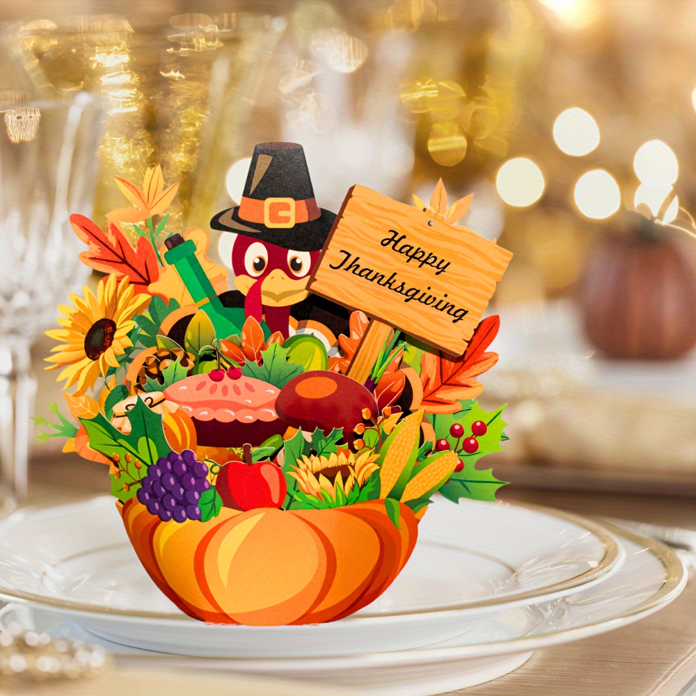 

Thanksgiving Pop-up Greeting Card, 1pc, 3d Handcrafted With Cartoon Turkey & Autumn Harvest Design, All-occasion Paper Card For Anyone With Envelope