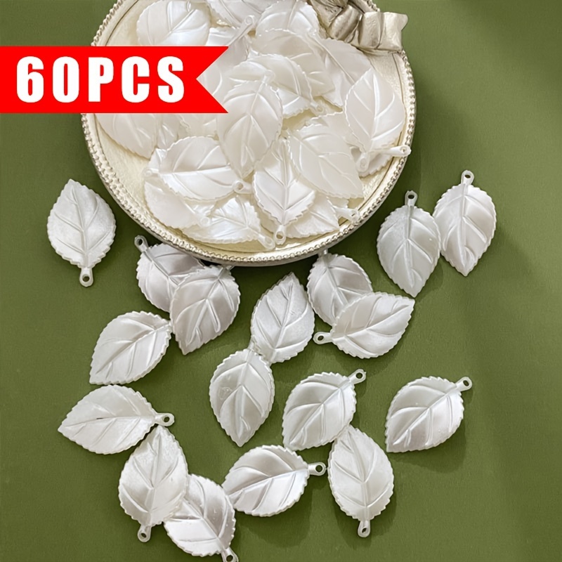 

Lot de 60 Perles Feuille Nacrées de 32mm x 17mm Trous DIY, Épingles à Cheveux, Pendentifs & Broches - d'Artisanat en Acrylique