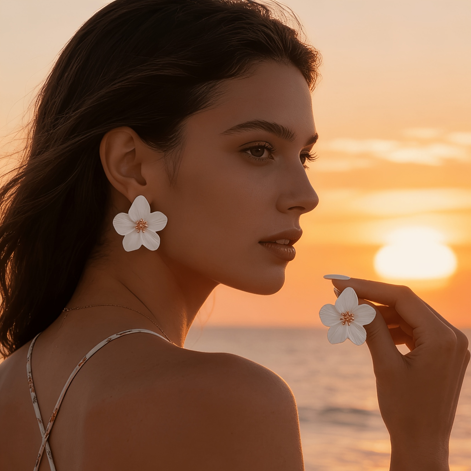 TEMU 1 Pair Of Alloy White Paint Earrings, Sexy White Flower Earrings, Fashion Earrings