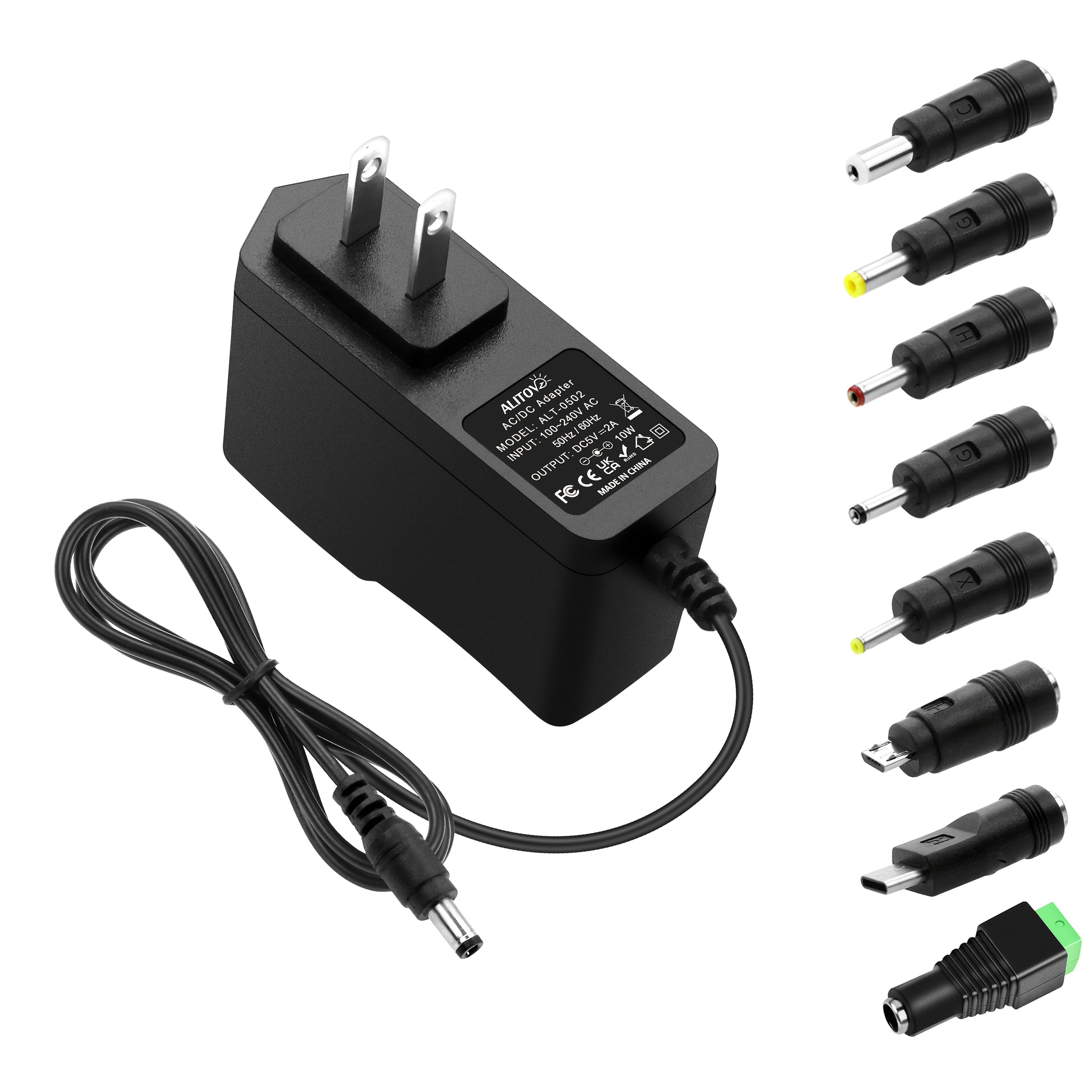 TEMU Alitove 5v 2a Power Adapter, 5v 2a 10w, 5v Universal Ac/ Adapter, 5v, 8-prong Power Cable, 5.5x2.5mm, 5.5x2.1mm, 4.0x1.7mm, 3.5x1.35mm,