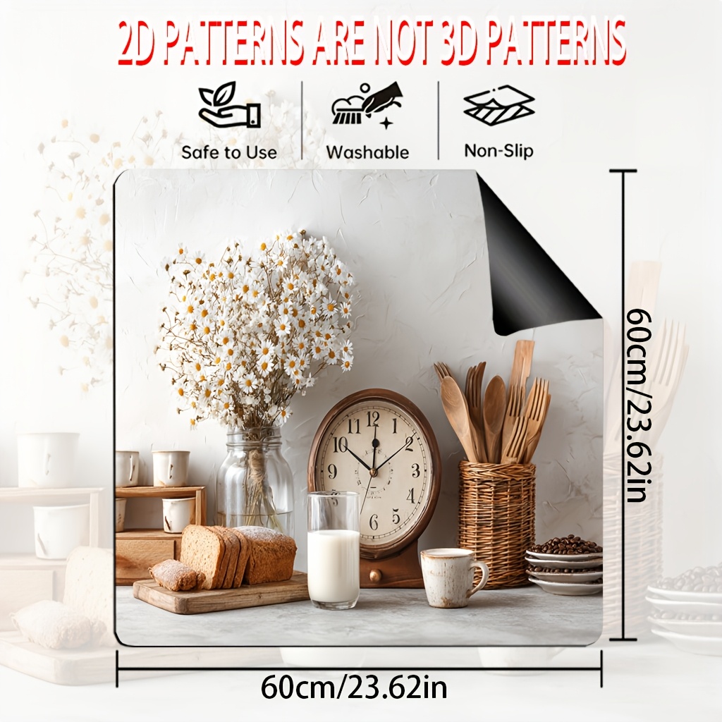 TEMU 1pc, 2d Flat, 2d Print Kitchen Counter Stove Top Protector Mat, Kitchen Essentials Fits Stove Top Protector, Festive Home Decor, Hob Protector